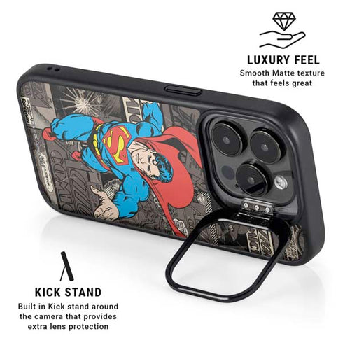 DC Comics Superman Vintage Action pose pattern iPhone 16 Pro Kickstand Case